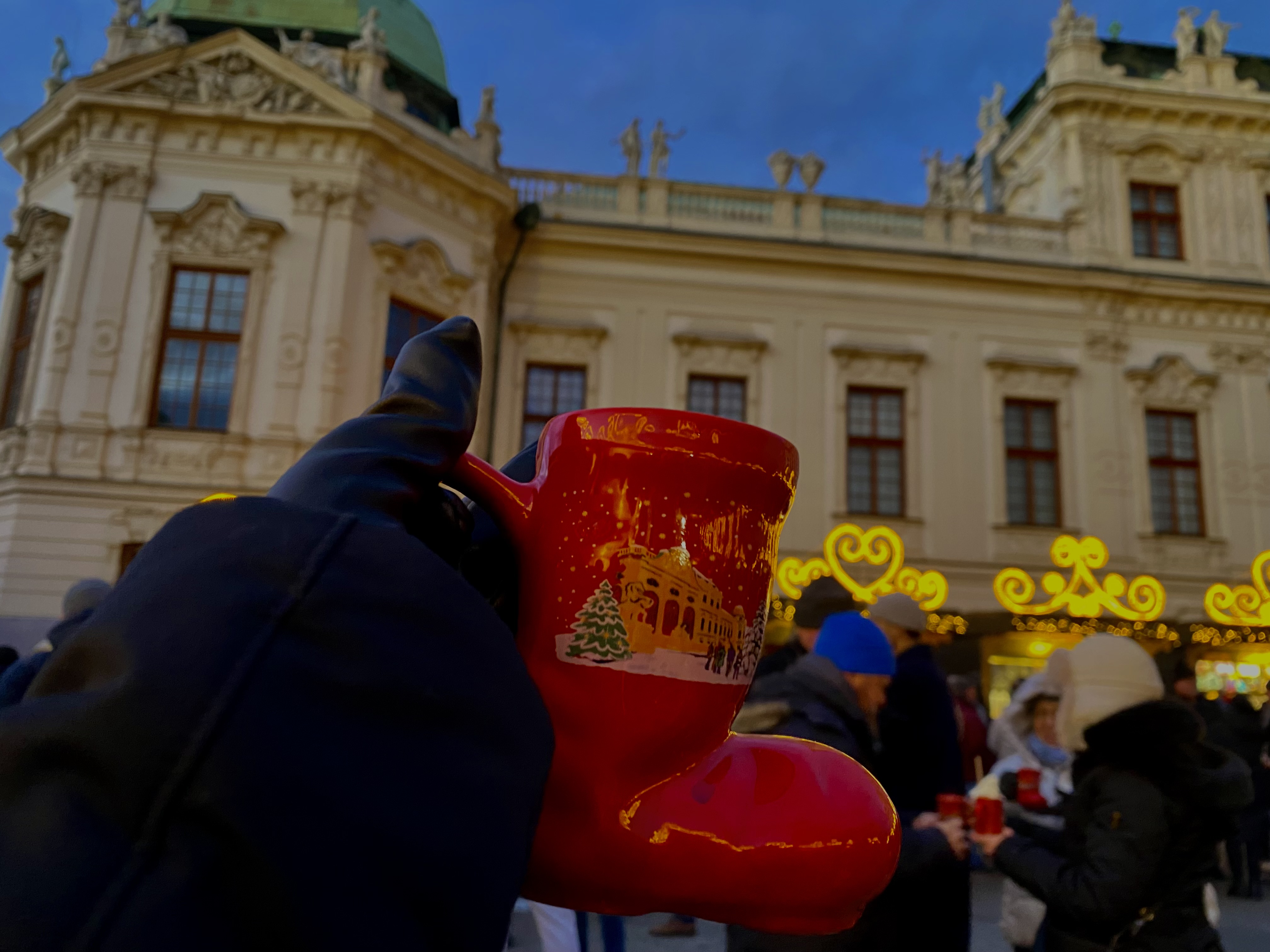 Travelling in December, a mug of a warm drink